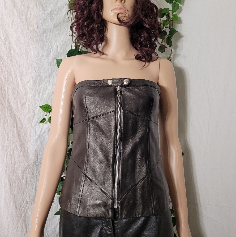 Vintage Laundry by Shelli Segal Black Leather Bustier